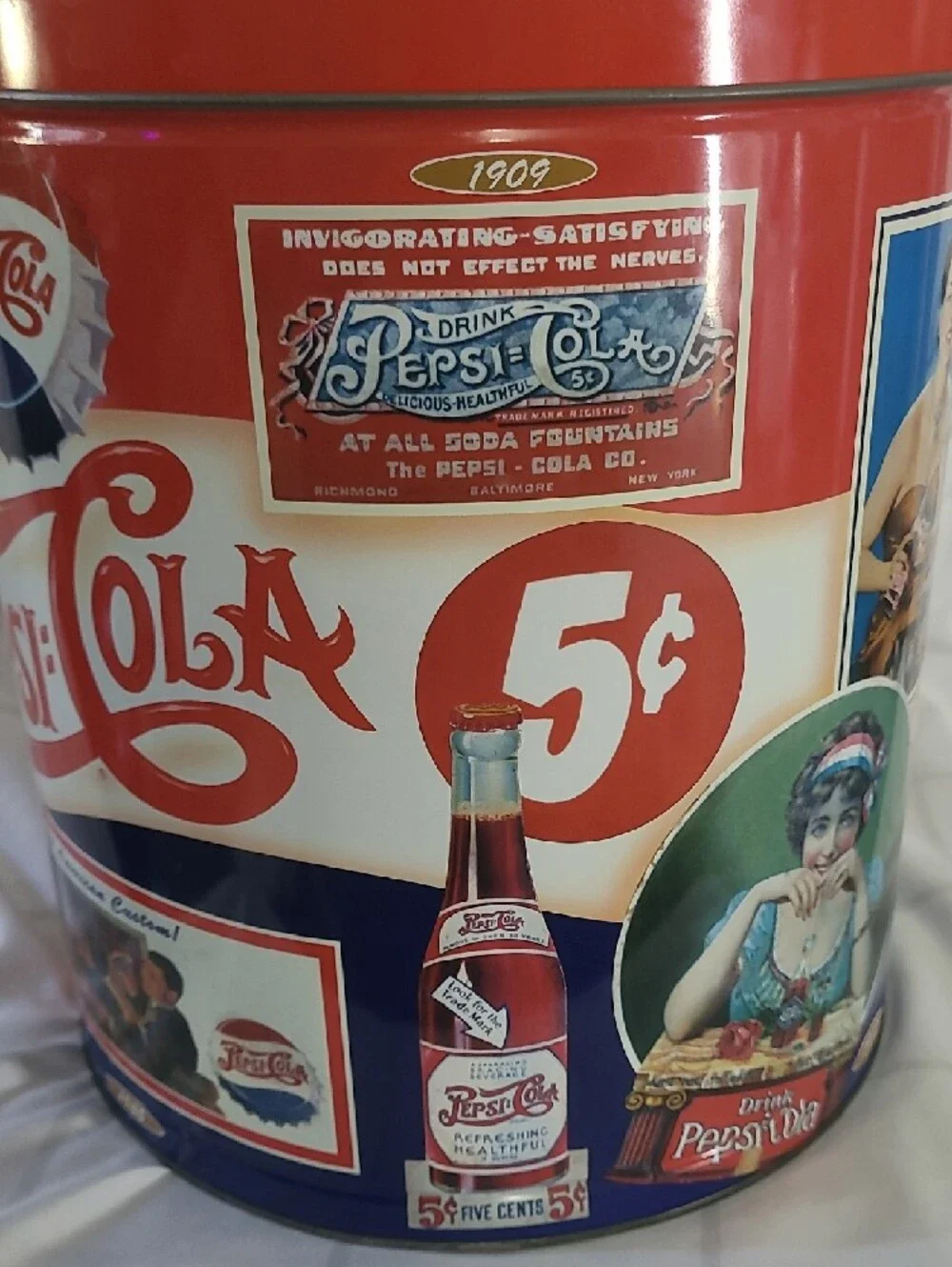 Vintage Coca Cola Pepsi-Cola Retro Red White Blue Storage Tin